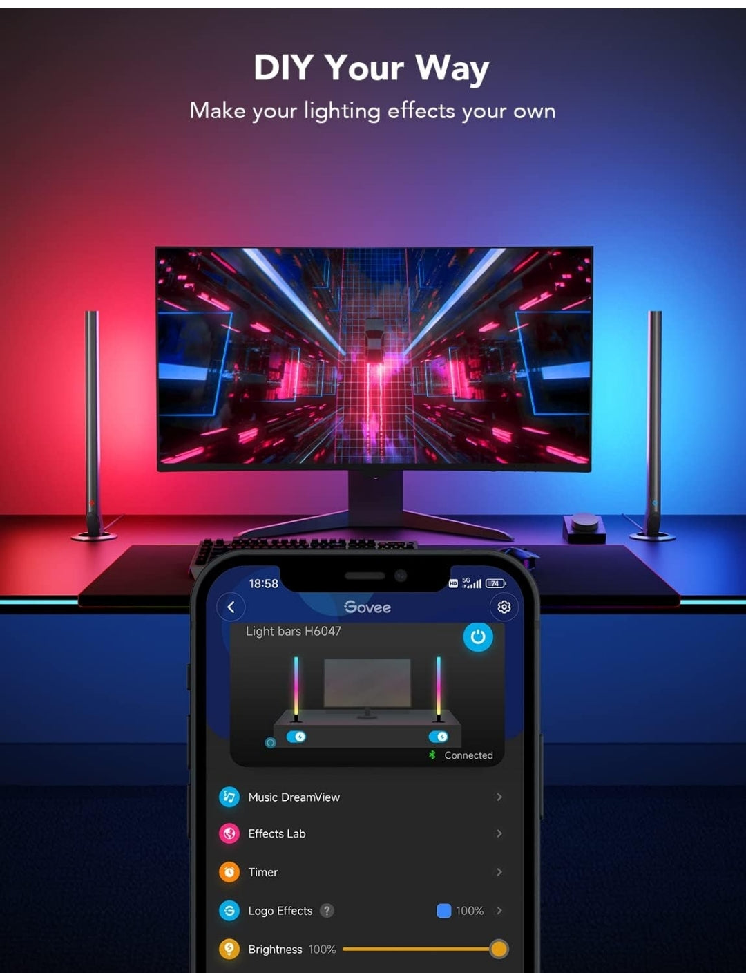 Govee RGBIC Gaming Light Bars H6047 with Smart Controller, Wi-Fi Smart LED Gaming Lights with Music Modes and 60+ Scene Modes Built, Works with Alexa & Google Assistant, Game Room Lights Decor