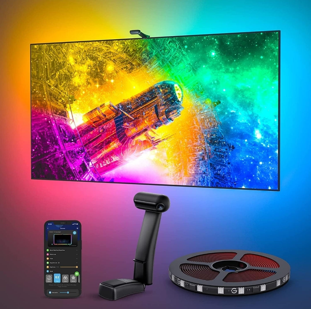 Govee Envisual TV LED Backlight T2 with Dual Cameras, 11.8ft RGBIC Wi-Fi LED Strip Lights for 55-65 inch TVs, Double Strip Light Beads, for Home Decorations, Smart App Control, Music Sync