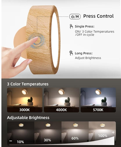 LED Wall Mounted Lights Wall Sconces Lamp 3 Color Temps Burlywood Rechargeable, Remote and Touch Control 5500mAh (3 PK)