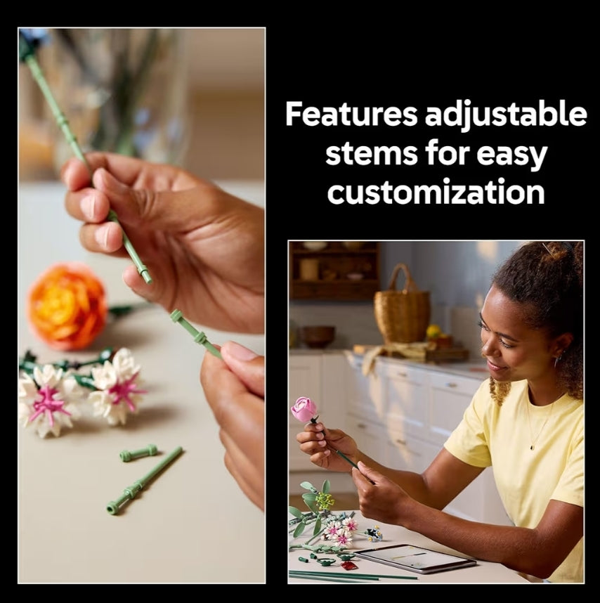 LEGO Botanicals Pretty Pink Flower Bouquet Building Set for Adults Artificial Flowers for Decor or Table Display
