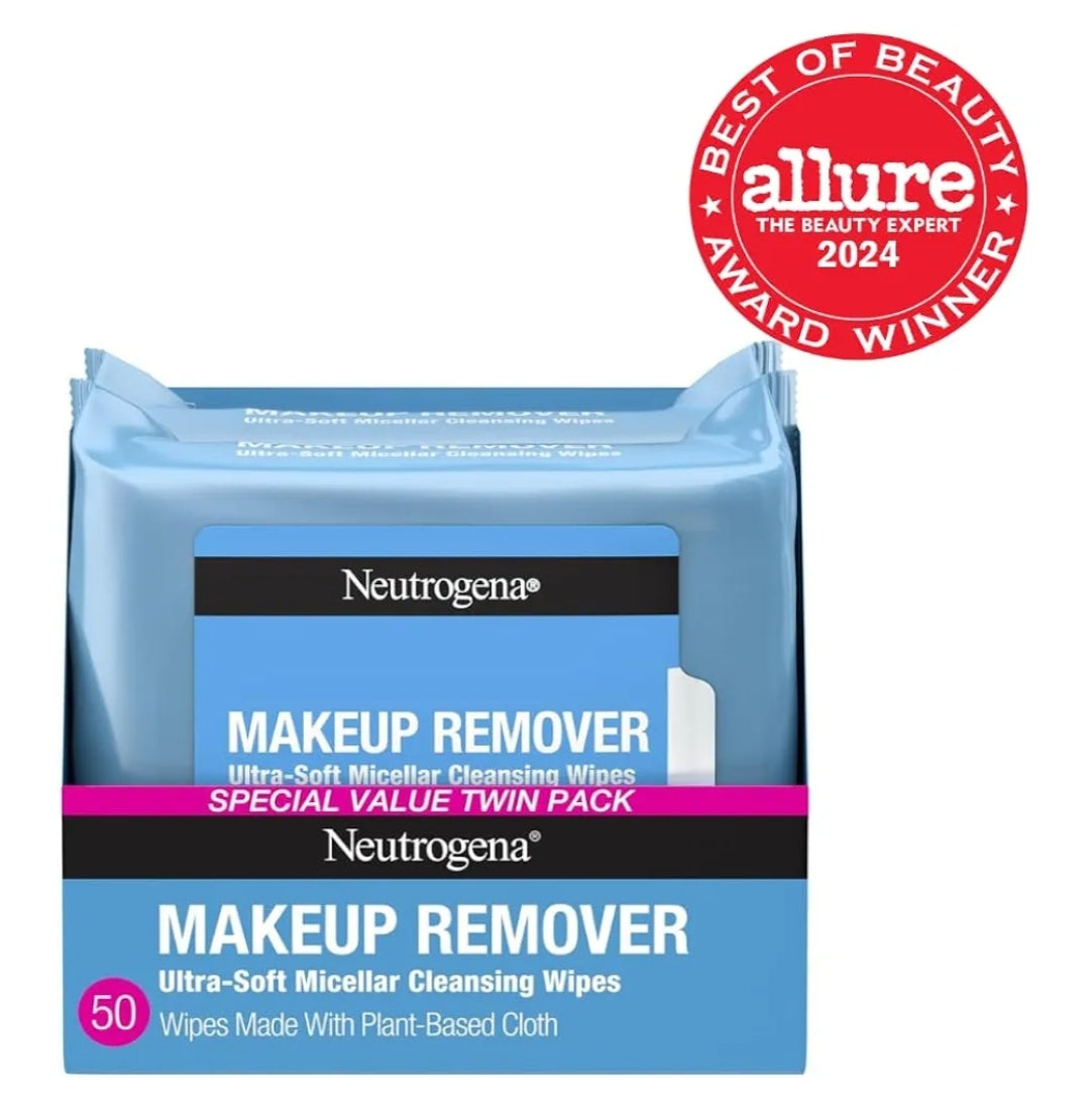 Neutrogena Micellêre Grimeerverwyderaar Doekies, Alkoholvrye Gesigdoekies Verwyder Waterdigte Maskara & Olie Komposteerbaar 100% Plantgebaseerd (Tweelingpak 2 x 25 stuks)