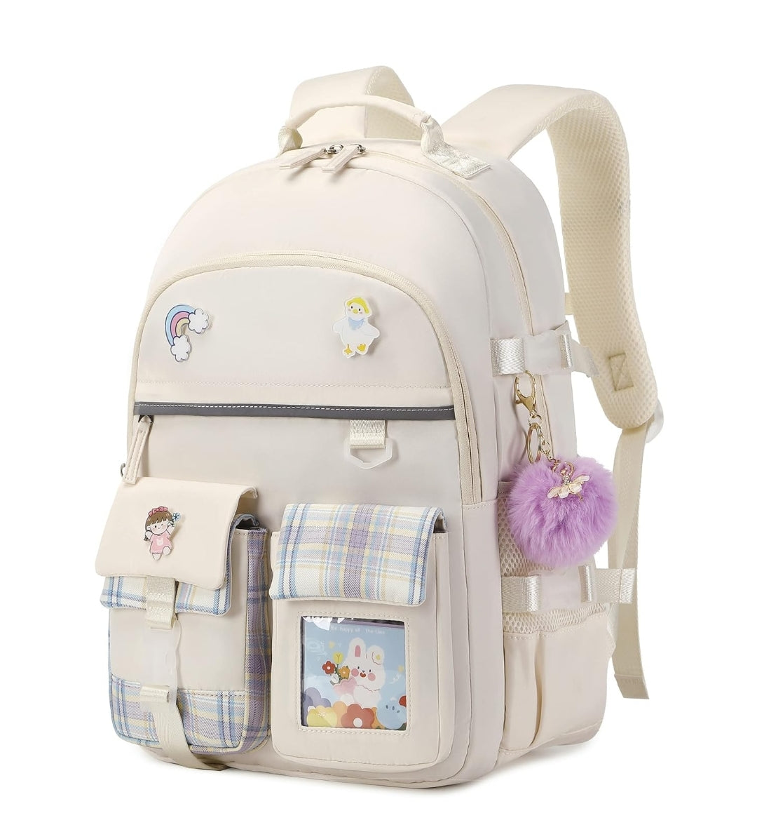 Backpack for Girls, 15.6 Inch Laptop School Bag Kids Kindergarten Elementary College Backpacks Large Bookbags for Teen Girl Women Students Casual Travel Daypacks (Beige)