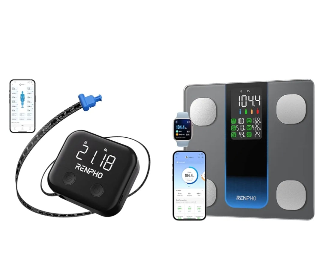 Smart Scale for Body Weight with 7-in-1 Large Display and Rechargeable Smart Body Measuring Tape