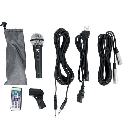 Rockville RPG122K 12" 600W Draagbare Klankstelsel, 3-Kanaal menger Bluetooth, Sluit Mikrofoon, Staanders, Kabels BUNDEL in