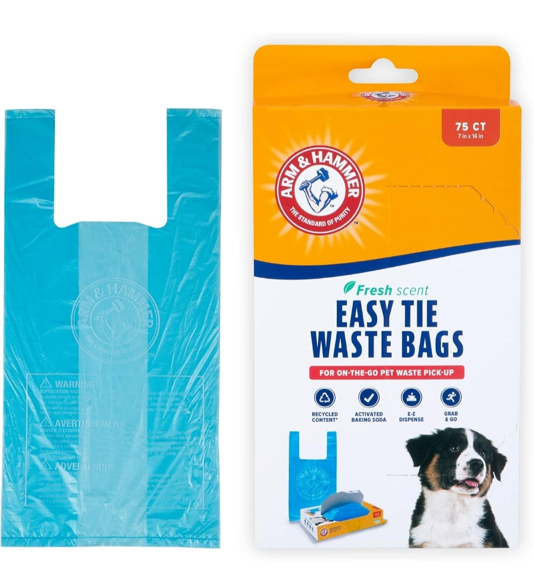 ARM & HAMMER Easy-Tie Waste Bags, Blue, 75CT - Pack of 2