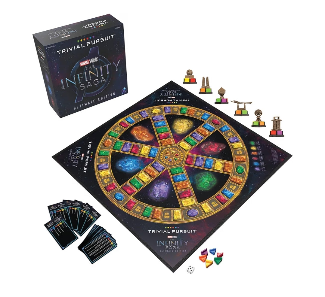 Trivial Pursuit: Marvel Cinematic Universe Ultimate Edition | Officially Licensed | Collectible Trivia Board Game Featuring 6 Infinity Stone Location Movers, 1800 Questions, MCU Phases 1-3