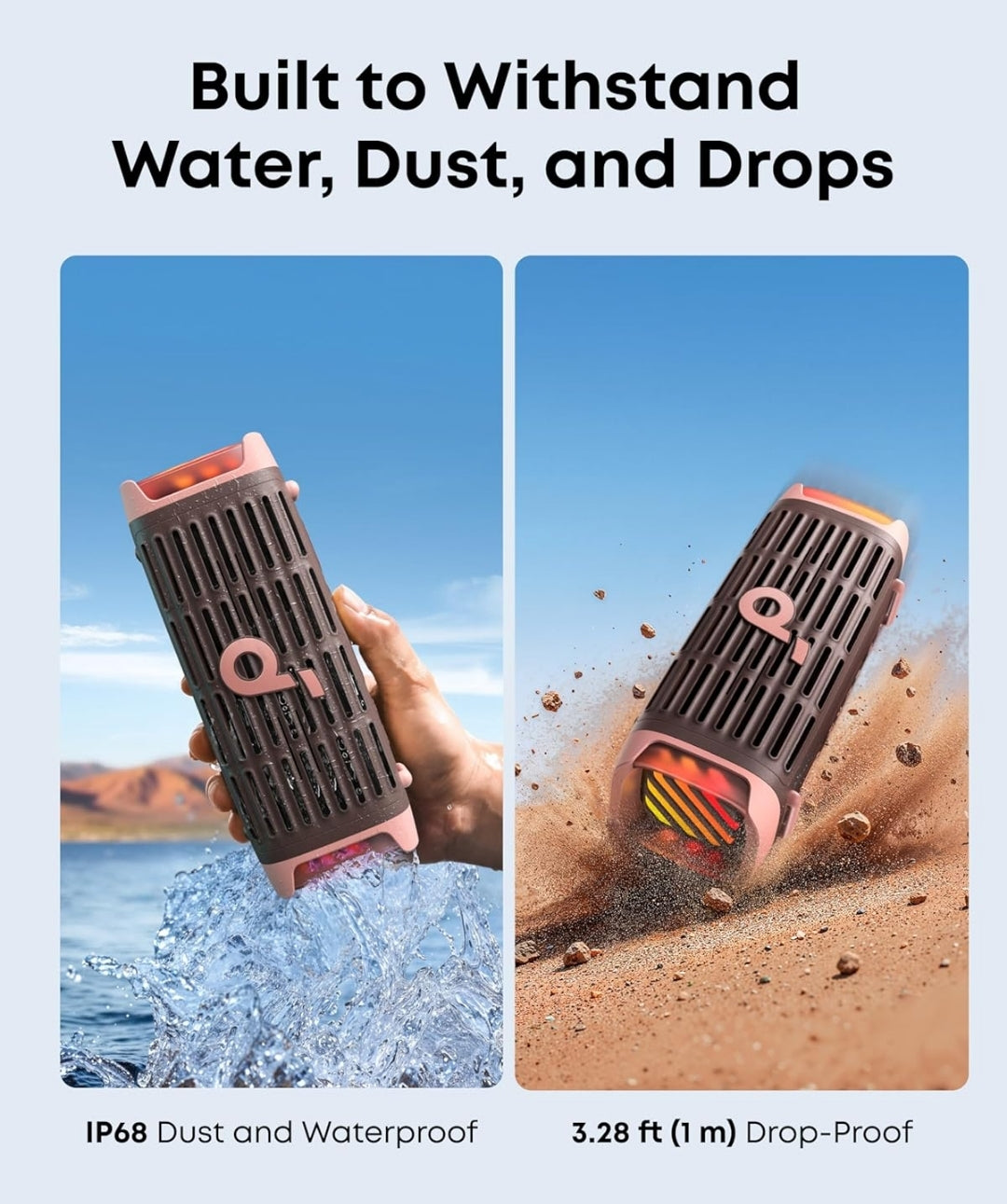 Soundcore Boom 3i by Anker, Rugged Outdoor Speakers, IP68 Waterproof, Floating Playback, Saltwater-Resistant, BassUp 2.0, 50W Portable Speaker, Bluetooth 5.3, 16H, TWS, Kayak/Fishing/Camping-Brown
