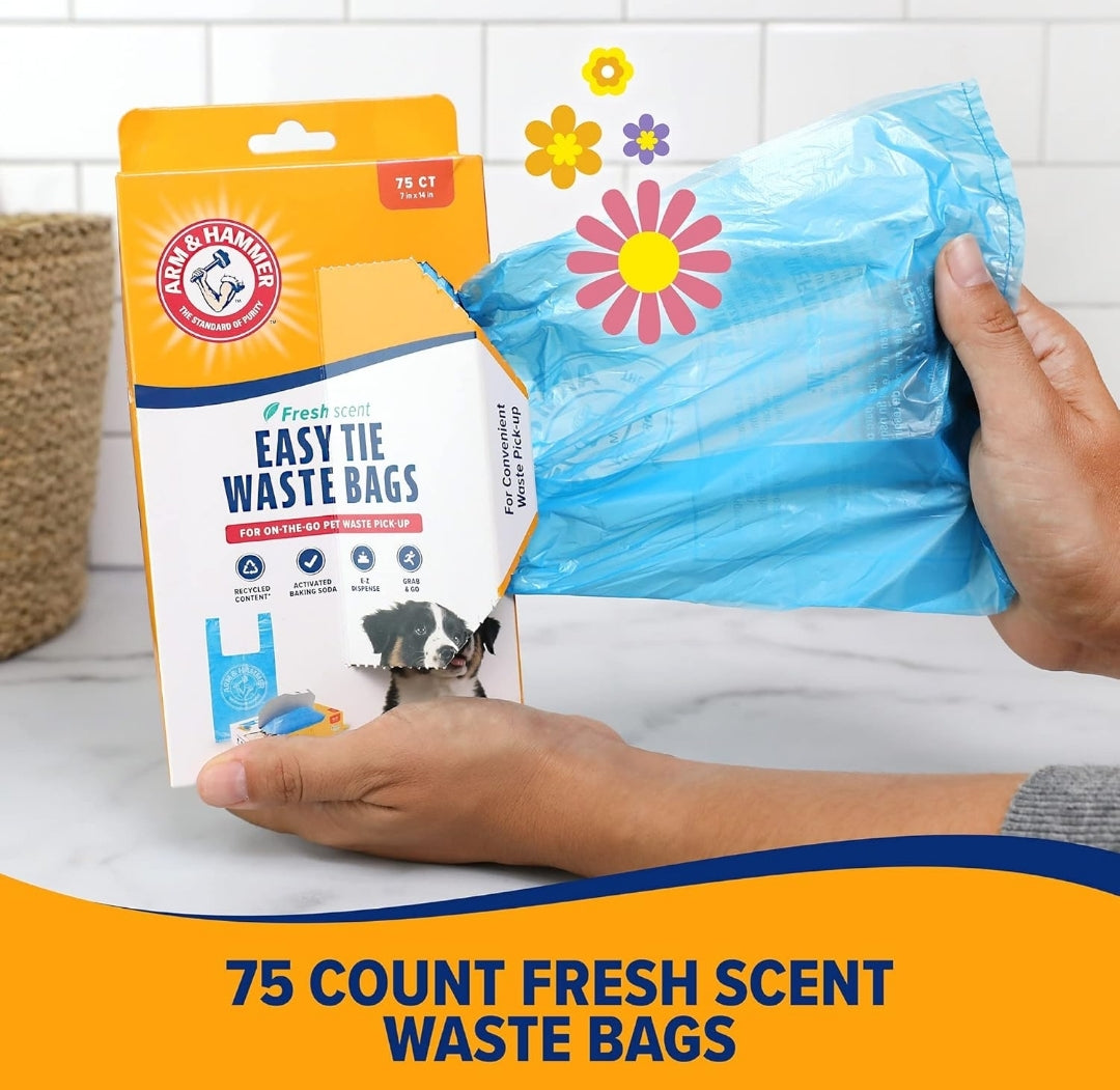 ARM & HAMMER Easy-Tie Waste Bags, Blue, 75CT - Pack of 2