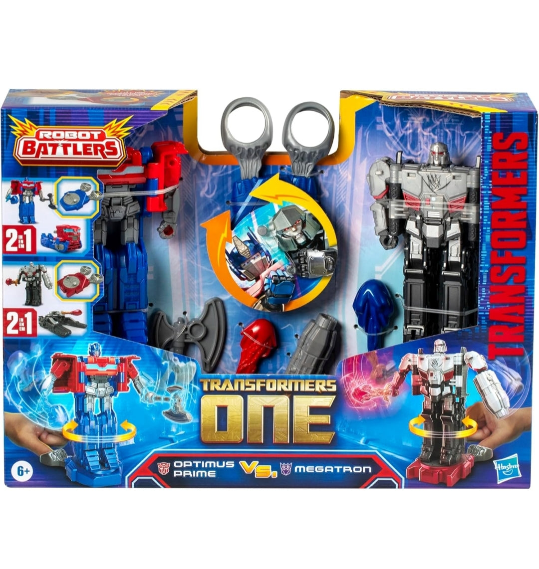 Transformers One Robot Battlers Action Figure 2-Pack, 4.5" Optimus Prime (Orien Pax), 4.5" Megatron (D-16), Interactive Toys Ages 6 +