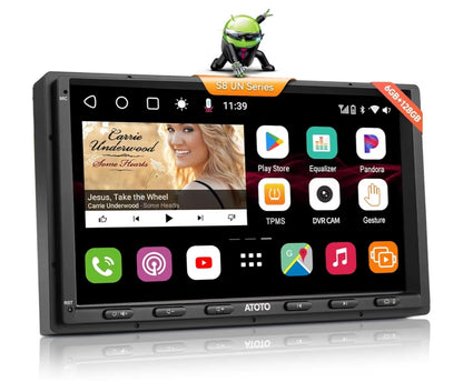 Ultra Nuwe 7" QLED Dubbel Din Kar Stereo, 8-Kern 6G+128G, Draadlose CarPlay & Android Auto, 4G LTE/WiFi, 4 * 49W Versterker, 2 Bluetooth