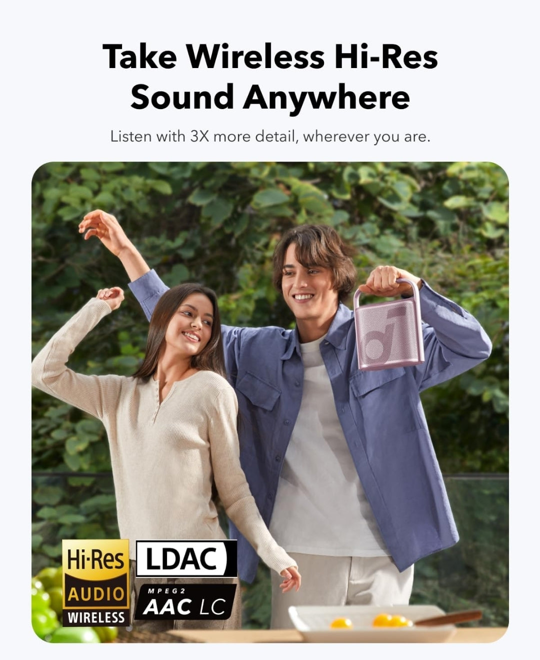 Soundcore Motion X500 Portable Bluetooth Speaker, Wireless Speaker with Immersive Spatial Audio, Wireless Hi-Res Sound with 3X Detail, 3-Channel Audio, and an Upward Firing Driver with Ambient Light