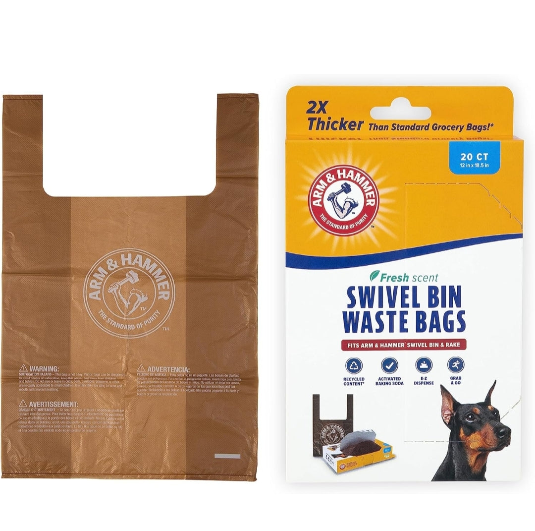 Arm & Hammer Heavy Duty Pet Waste Bags for Swivel Bin & Rake Dog Pooper Scooper - 20CT (Packaging May Vary)