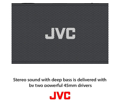 JVC Draagbare Draadlose Luidspreker met Stereoklank, Bluetooth 5.0, TWS Stereo Funksie, Waterdig IPX7, tot 22-Uur Batterylewe - SPSQ4BT, Swart