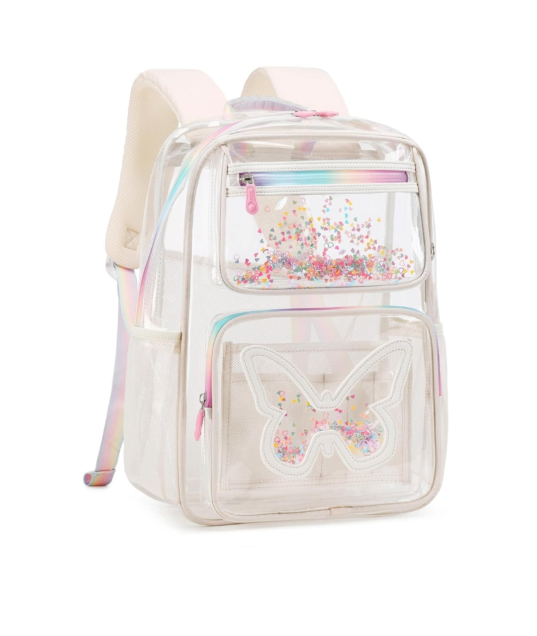 Clear Backpack for Girls Women Transparent Kids Elementary College School Bag Travel Laptop Backpacks Large Bookbags (Beige)