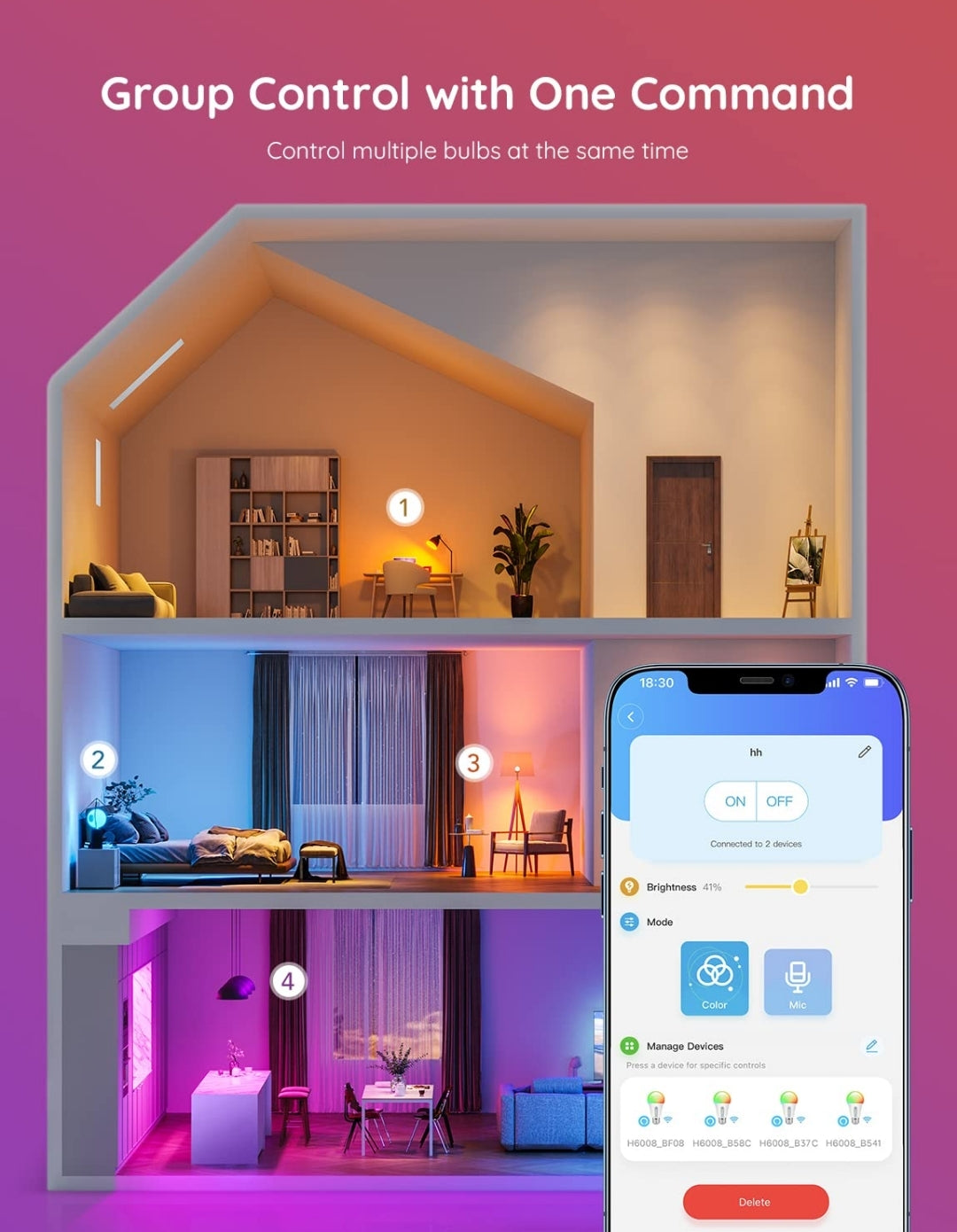 Govee Smart Light Bulbs, Color Changing Light Bulb, Works with Alexa and Google Assistant, 16 Million Colors RGBWW, WiFi & Bluetooth LED Light Bulbs, Music Sync, A19, 800 Lumens, 1 Pack