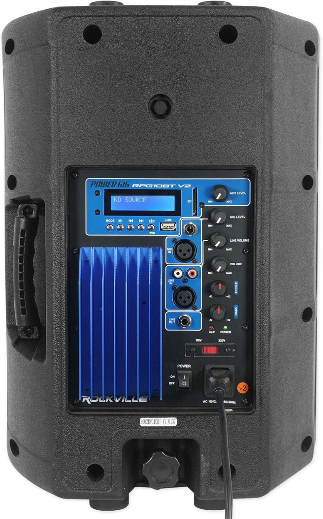 Rockville RPG10BT V2 10" 600W Powered DJ PA Speaker with Bluetooth, Deep Bass, 2 Channel Mixer, EQ, Wireless Remote