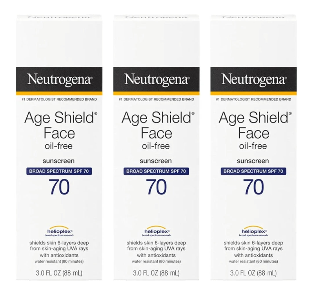 Neutrogena Age Shield Face Olievrye Sonskermroom met Breëspektrum SPF 70, Nie-Komedogenies Bevogtigend 3 fl. oz (Pak van 3)