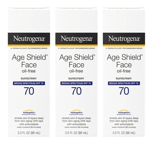 Neutrogena Age Shield Face Olievrye Sonskermroom met Breëspektrum SPF 70, Nie-Komedogenies Bevogtigend 3 fl. oz (Pak van 3)