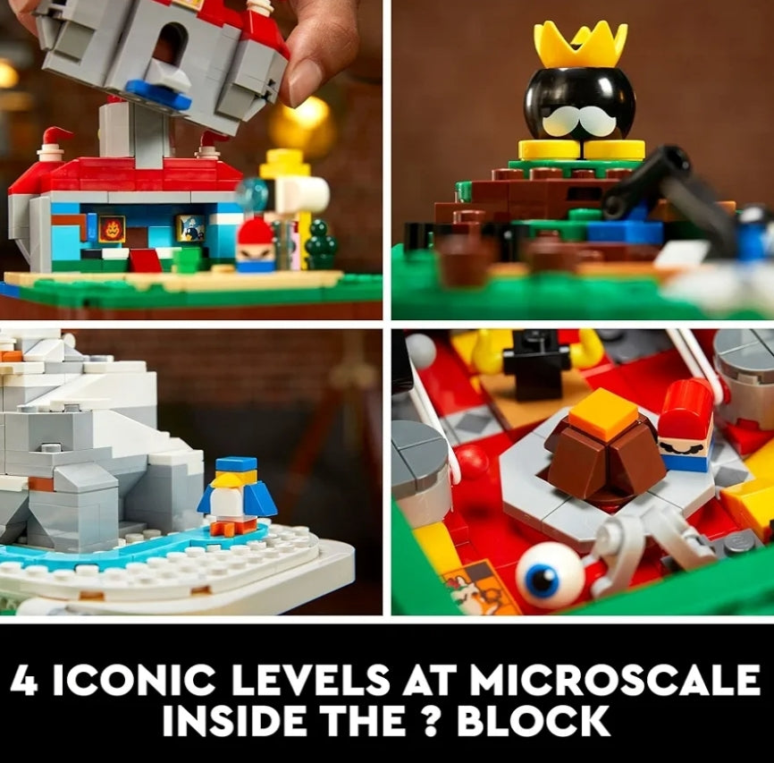 LEGO Super Mario 64 Vraagtekenblok Boustel – Videospeletjie-modelstel sluit 4 mikroskaal-speletjievlakke met 10 minifigure in
