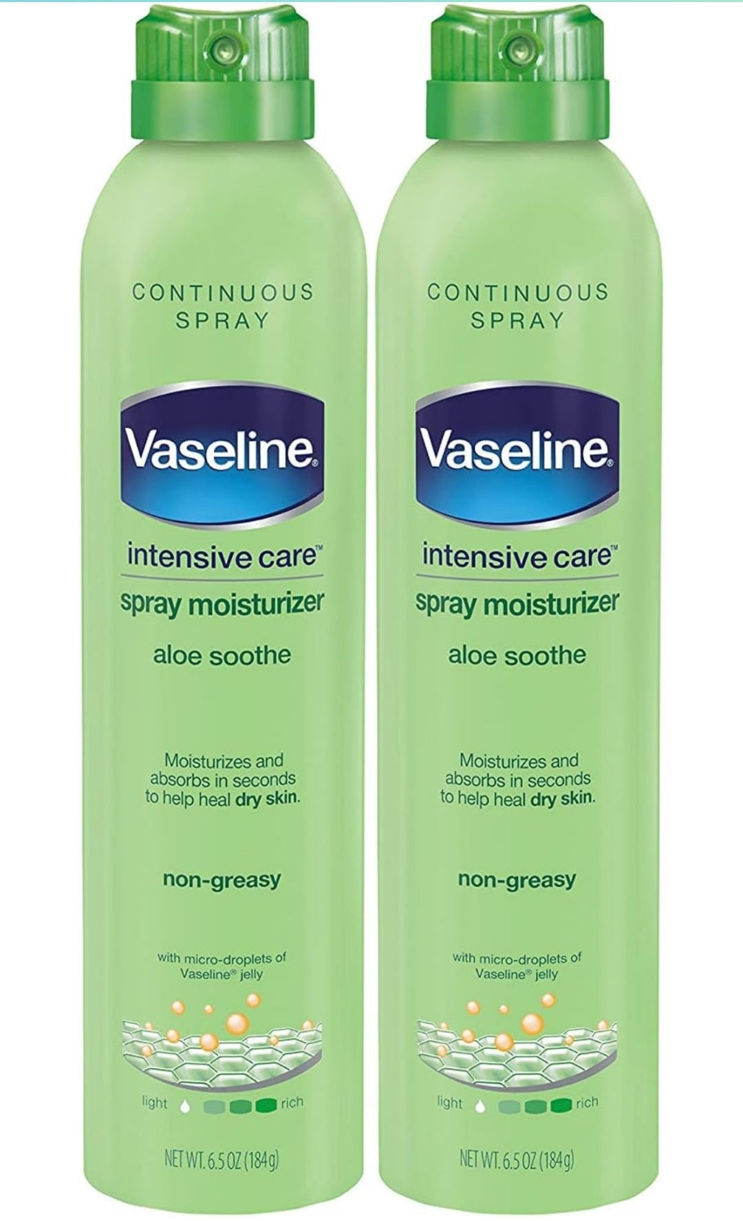 Vaseline Aloe Soothe Spray 2-Pack – Non-Greasy, Fast-Absorbing All-Over Soothing Moisturizer for Dry Skin, 6.5 Oz Ea