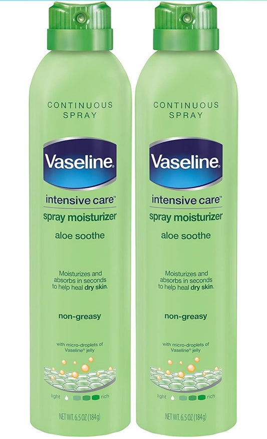 Vaseline Aloe Soothe Spuit 2-Pak – Nie-Ghrieserige, Vinnig-Absorberende Deurgaanse Streelende Bevogtiger vir Droë Vel, 6.5 Oz Elk