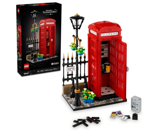 LEGO Ideas Red London Telephone Box Model - London Phone Booth and Cell Phone Holder for Build and Display (21347)