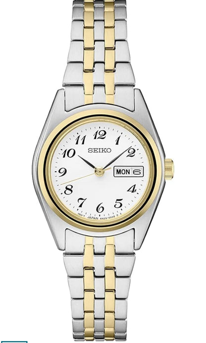 SEIKO Watch Essentials Dag/Datum Kalender, Tweekleurige Vlekvrye Staalkas, 100m Waterbestand