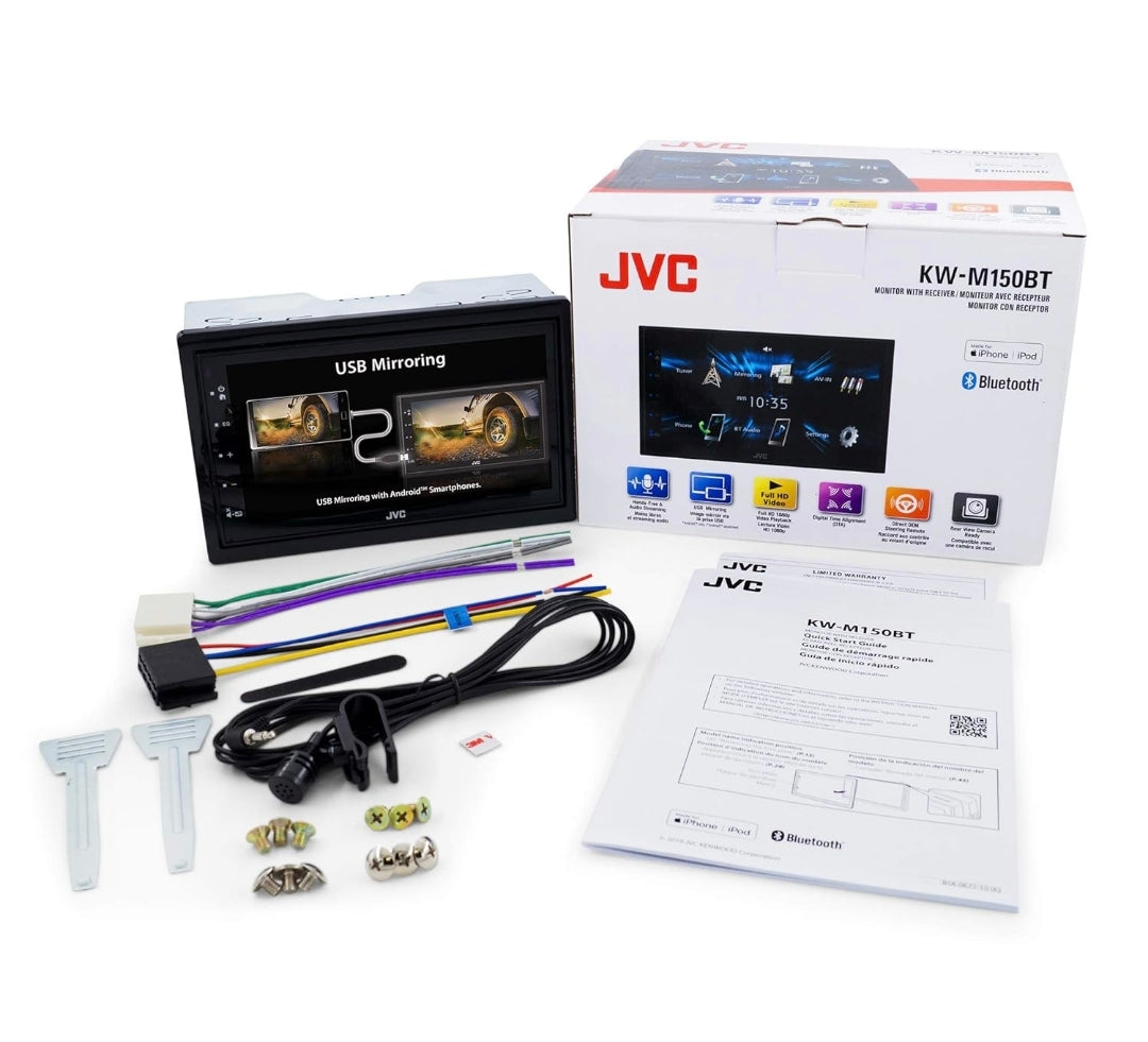JVC KW-M150BT Bluetooth Motorradio-Ontvanger met USB-poort – 6.75" Raakskerm – AM/FM-radio – MP3-speler Dubbel DIN – 13-band EQ (Swart)