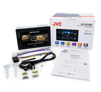 JVC KW-M150BT Bluetooth Motorradio-Ontvanger met USB-poort – 6.75" Raakskerm – AM/FM-radio – MP3-speler Dubbel DIN – 13-band EQ (Swart)