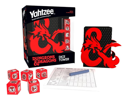 YAHTZEE: Dungeons & Dragons | Collectible Dice Tower | Dice Featuring Dragon, Owl Bear, Gelatinous Cube, Mimic, Mind Flayer, and Beholder