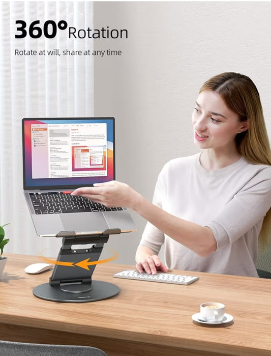 Teleskopiese 360 Roterende Skootrekenaarstaander vir lessenaar Verstelbare Hoogte Swivel Uitskuifontwerp Ergonomiese Skootrekenaarverhoger Staande Lessenaaromskakelaar Pas Alle 10-17" - Grys