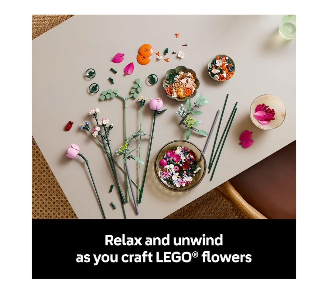 LEGO Botanicals Pink Flower Bouquet Building Set Artificial Flowers for Decor or Table Display