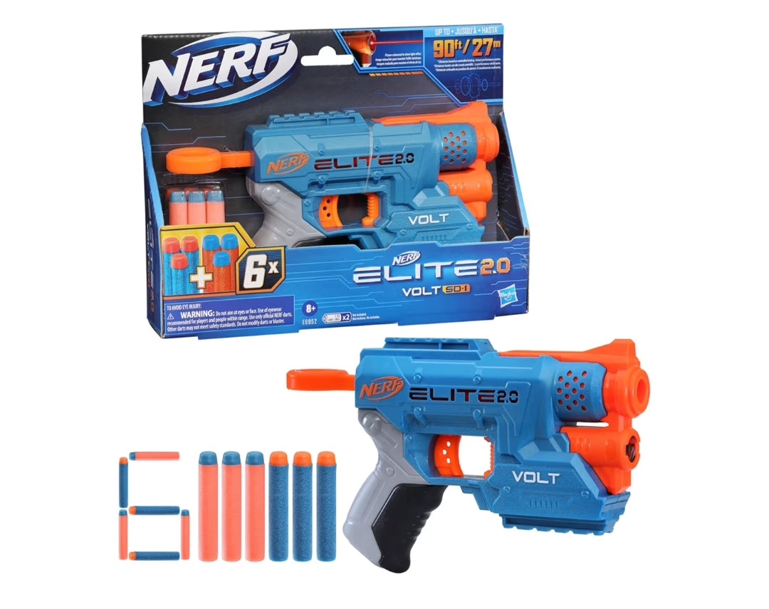 Nerf Elite 2.0 Volt SD-1 Blaster, 6 Official Nerf Darts, 2 Tactical Rails to Customize for Battle for Kids Ages 8 and Up
