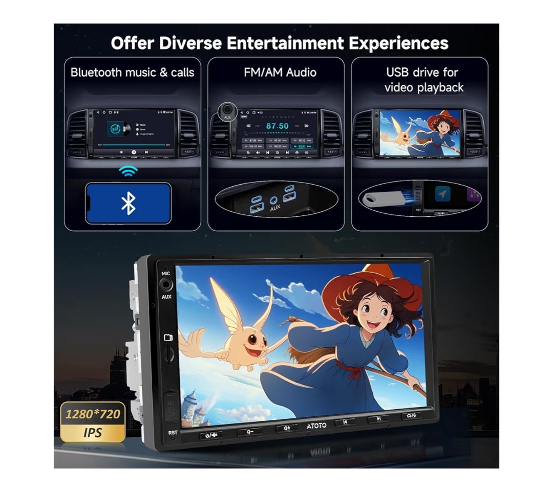 7" 32G Android Dubbel-Din Motorstereo met Agteruitry-kamera, Draadlose CarPlay & Android Auto Raakskerm, WiFi/Bluetooth/USB, 24 Band EQ DSP, FM/AM/TF Ondersteuning, MirrorLink
