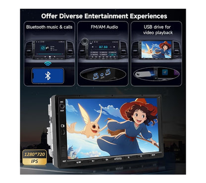 7" 32G Android Dubbel-Din Motorstereo met Agteruitry-kamera, Draadlose CarPlay & Android Auto Raakskerm, WiFi/Bluetooth/USB, 24 Band EQ DSP, FM/AM/TF Ondersteuning, MirrorLink