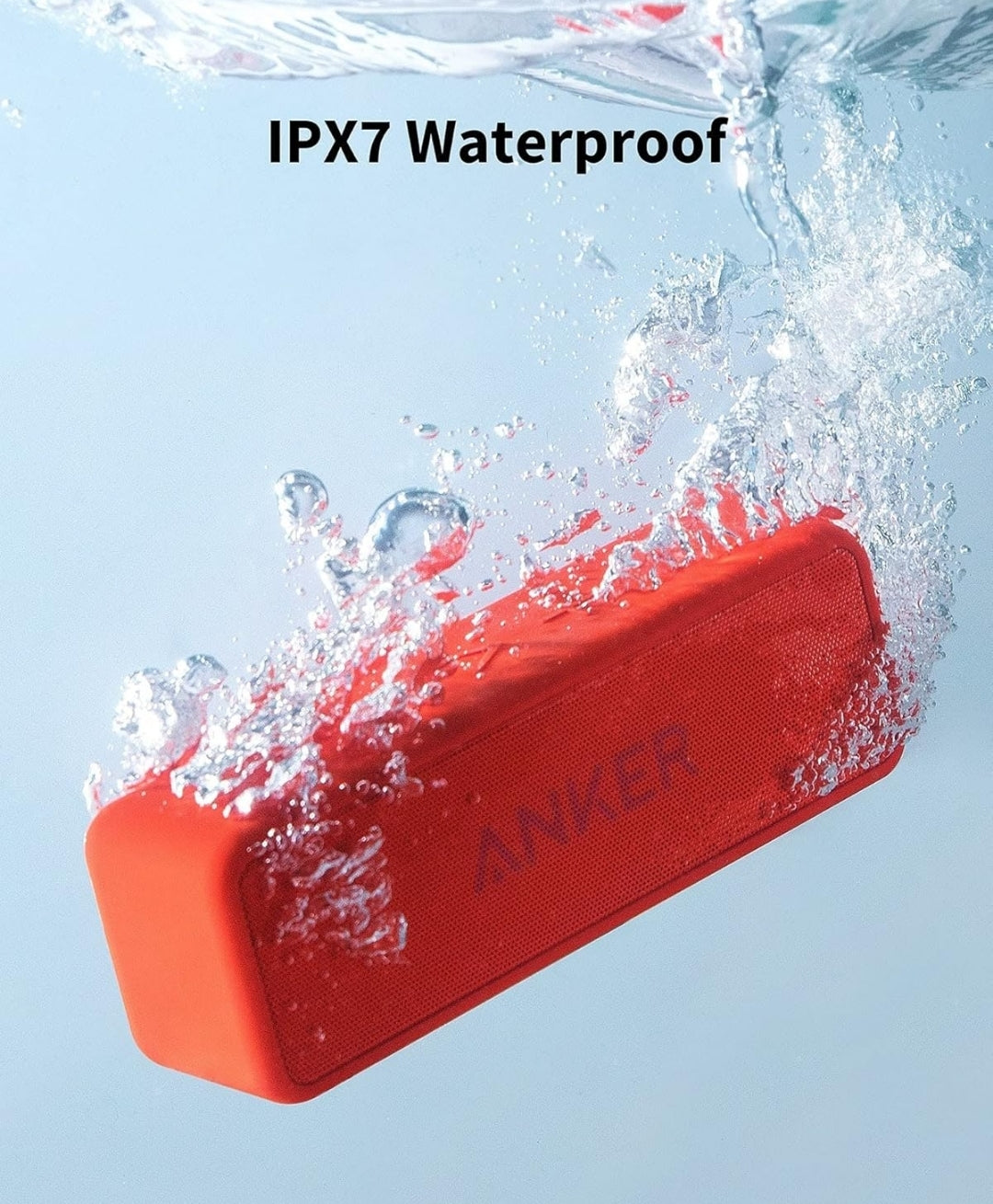 Anker SoundCore 2 Portable Bluetooth Speaker, Wireless, Enhanced Bass, 24-Hour Playtime, 66ft Range, IPX7 Water Resistant, Built-in Mic, Ideal for Travel, Compact and Easy to Use - Red