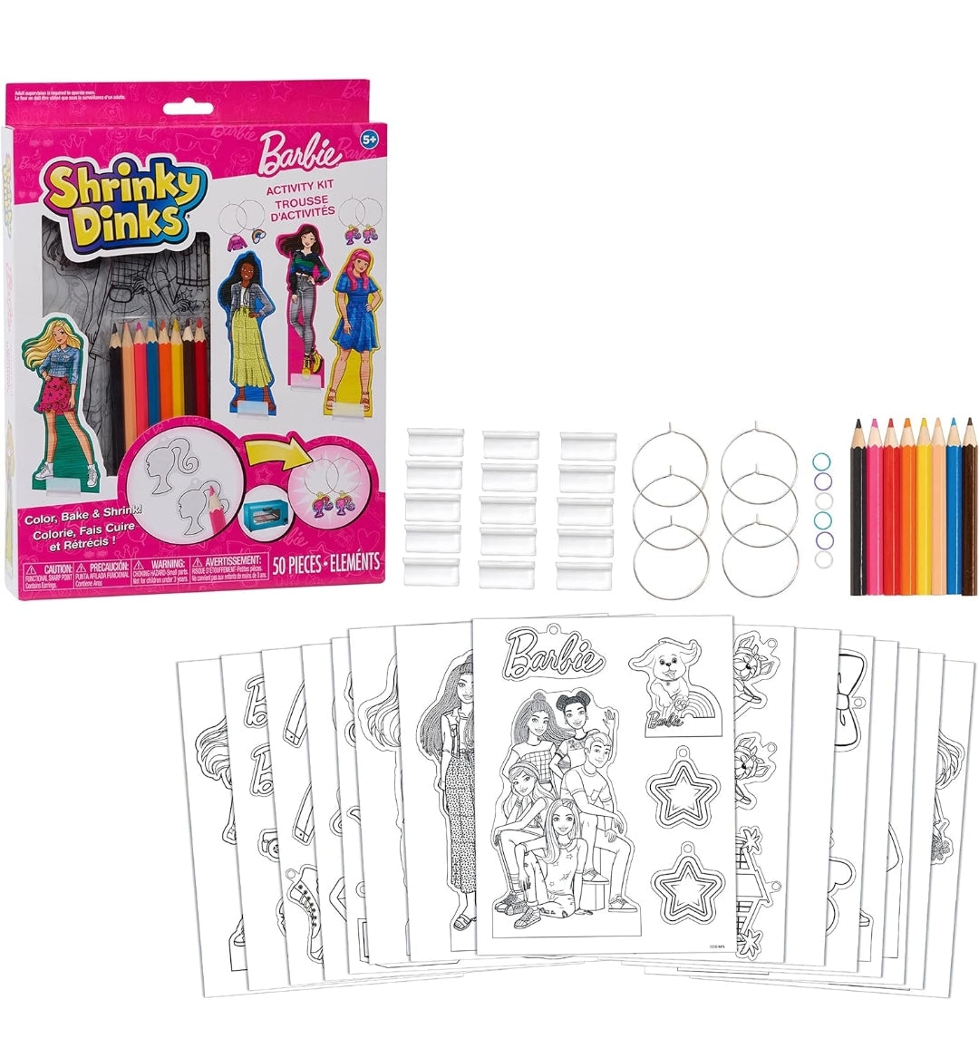 Just Play Barbie Shrinky Dinks Kit and Accessories, 15 Pre-Printed Shrinky Dinks Sheets, Pretend Play, Kids Toys for Ages 5 Up