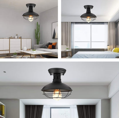 Opbou-Plafonlig Rustic Swart Metaal Raamwerk Naby Plafon Lamp E26 Basis