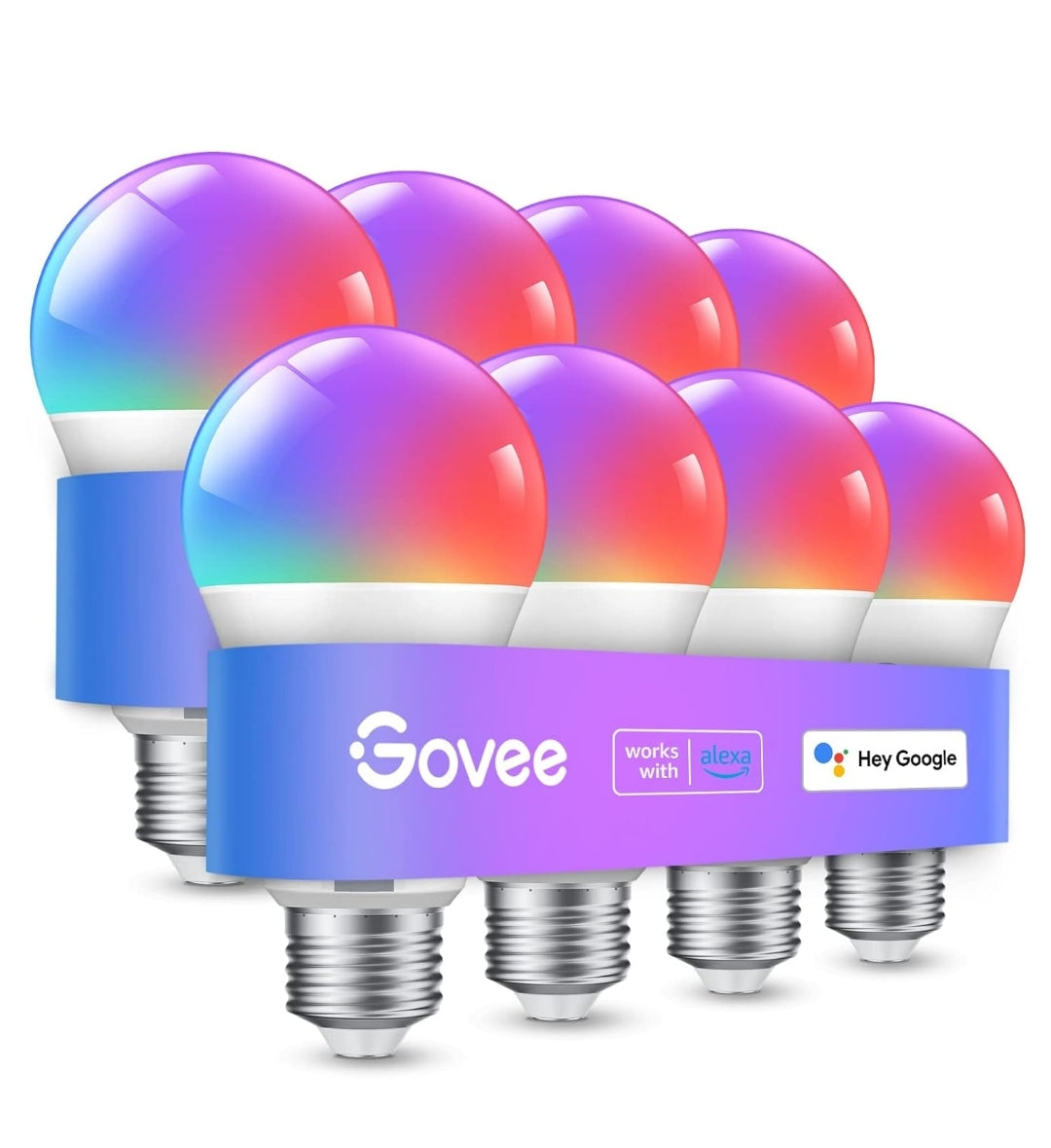 Govee Smart Light Bulbs, WiFi Bluetooth Color Changing Bulbs, Music Sync, 54 Dynamic Scenes, 16 Million DIY Colors RGB Light Bulbs, Work with Alexa, Google Assistant, 800 Lumen, 8 Pack