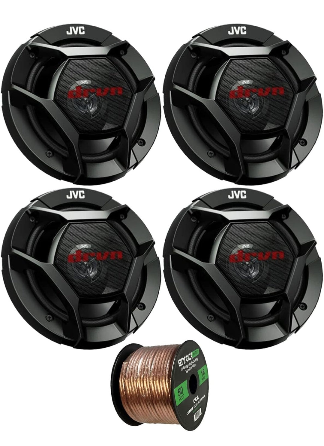 JVC DR Reeks 6.5" 300W Maksimum Krag Karoudio 2-rigting Koaksiale Bondel met 50 Vt 16 Gauge Oudioluidsprekerbedrading - 2 PARE