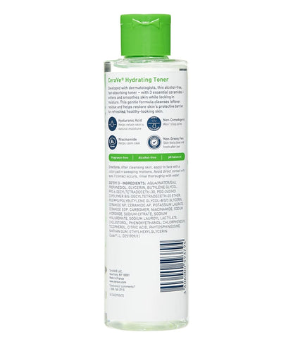 CeraVe Hidraterende Tonikum vir Gesig Nie-Alkoholies met Hialuronzuur, Niasienamied en Seramiede vir Sensitiewe Droë Vel, Reukloos (6.8 Fl Oz)