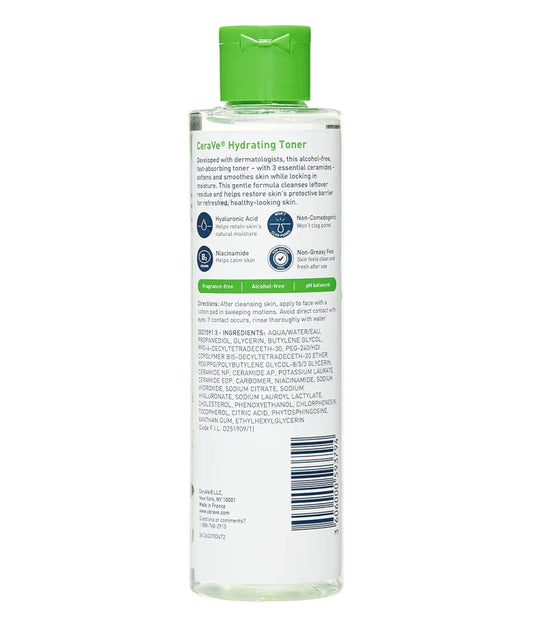 CeraVe Hidraterende Tonikum vir Gesig Nie-Alkoholies met Hialuronzuur, Niasienamied en Seramiede vir Sensitiewe Droë Vel, Reukloos (6.8 Fl Oz)