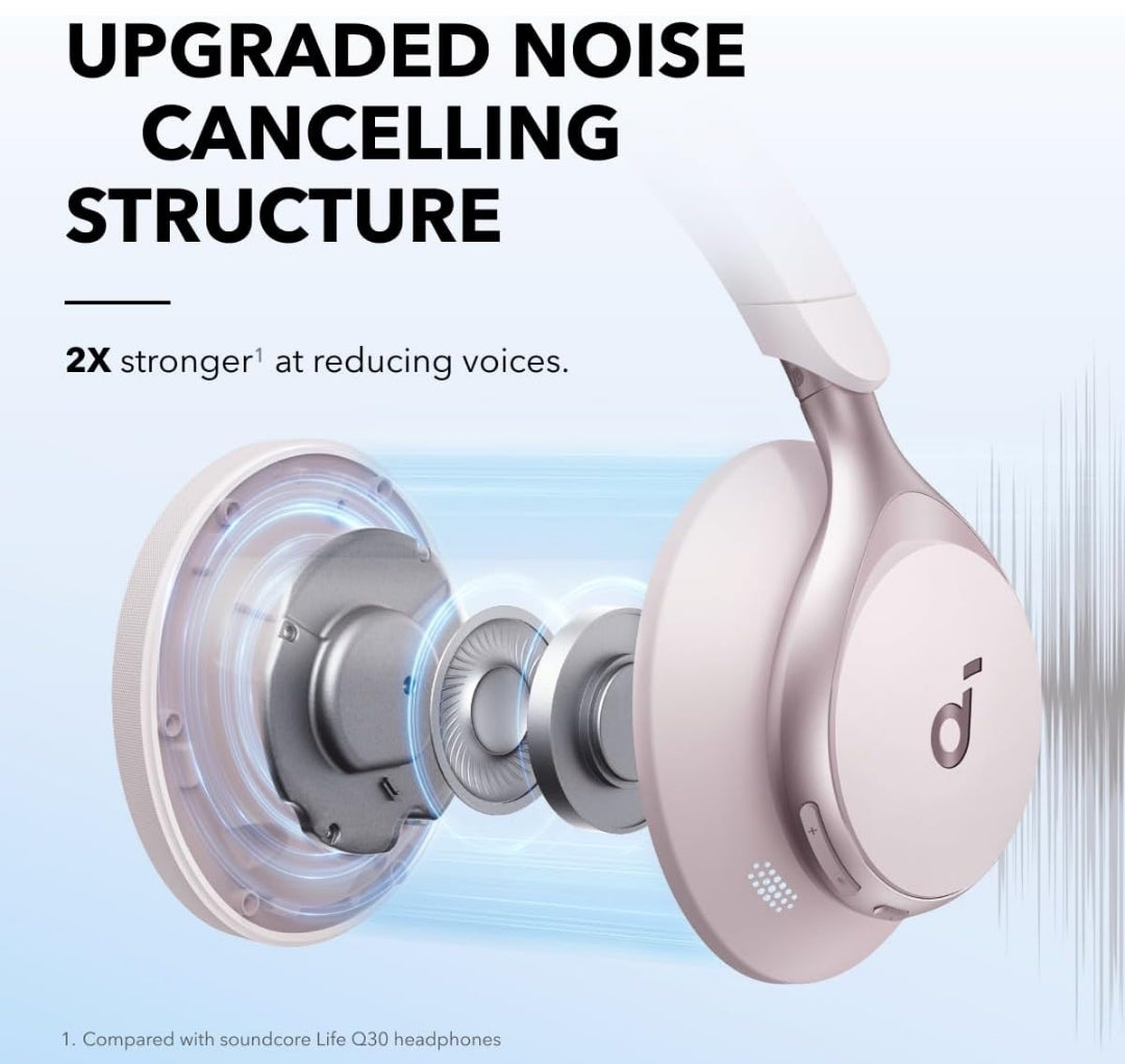 Soundcore by Anker, Space One, Active Noise Cancelling Headphones, 2X Stronger Voice Reduction, 40H ANC Playtime, App Control, LDAC Hi-Res Wireless Audio, Comfortable Fit, Clear Calls, Bluetooth 5.3