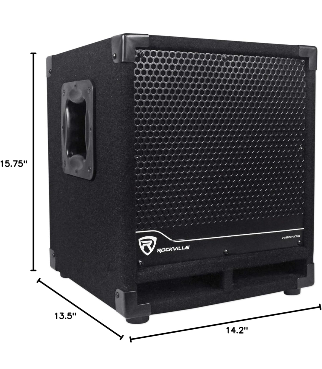 Rockville RBG10S Aktiewe PA-Subwoofer, Kompak, 10", 1200W, Diep Bas, Veranderlike Crossover, Ingeboude Beperker, Paalmontering, Ideaal vir DJ, Huispartytjies