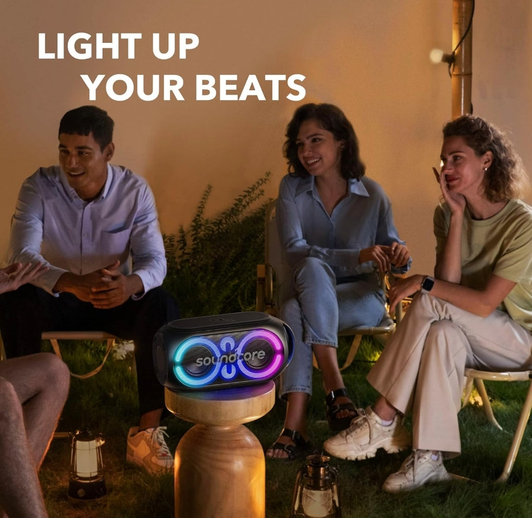 Soundcore Anker Rave Party 2 Portable Speaker, 120W Stereo Sound, PartyCast 2.0, Light Show, IPX4 Water-Resistant, 16H Playtime, Mic Input, Custom EQ & Bass Up for Party, Tailgating, Backyard, Pool