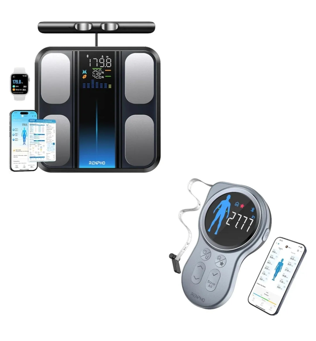 Bundle Smart Scale for Body Weight 8-Electrode Digital Scale with BMI Body Fat Muscle Mass + Smart Tape with Large Display
