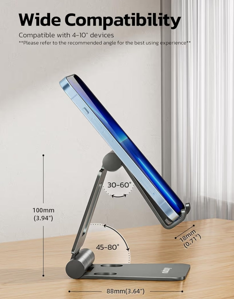 Dubbelvouvoue ten volle verstelbare opvoubare foonhouerdok versoenbaar met iPhone 11-17 Pro Max Xs Xr X 8, Nintendo Switch, alle fone - (Grys)