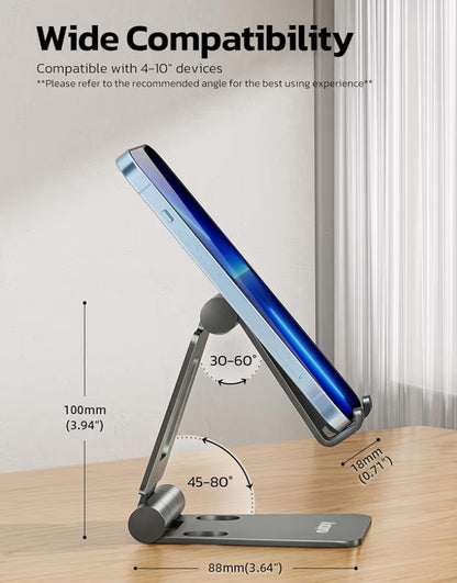 Dubbelvouvoue ten volle verstelbare opvoubare foonhouerdok versoenbaar met iPhone 11-17 Pro Max Xs Xr X 8, Nintendo Switch, alle fone - (Grys)