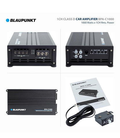 BLAUPUNKT BPA-C1000 Elite C-Series Car Audio Mono Block Class D Amplifier - 1000 Watts x 1-Channel Rms - 2000 Watts Max Power Monoblock Amp - Black