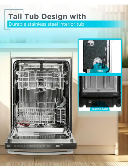 BLACK+DECKER 24" Ingeboude Skottelgoedwasser, Ontwerpersreeks, 12 Plekinstellingkapasiteit met Vlekvrye Staalbad, Skottelgoedwasser met 6 Wasprogramme, Lae Geraas, ENERGY STAR Gesertifiseer, BDW300MHS